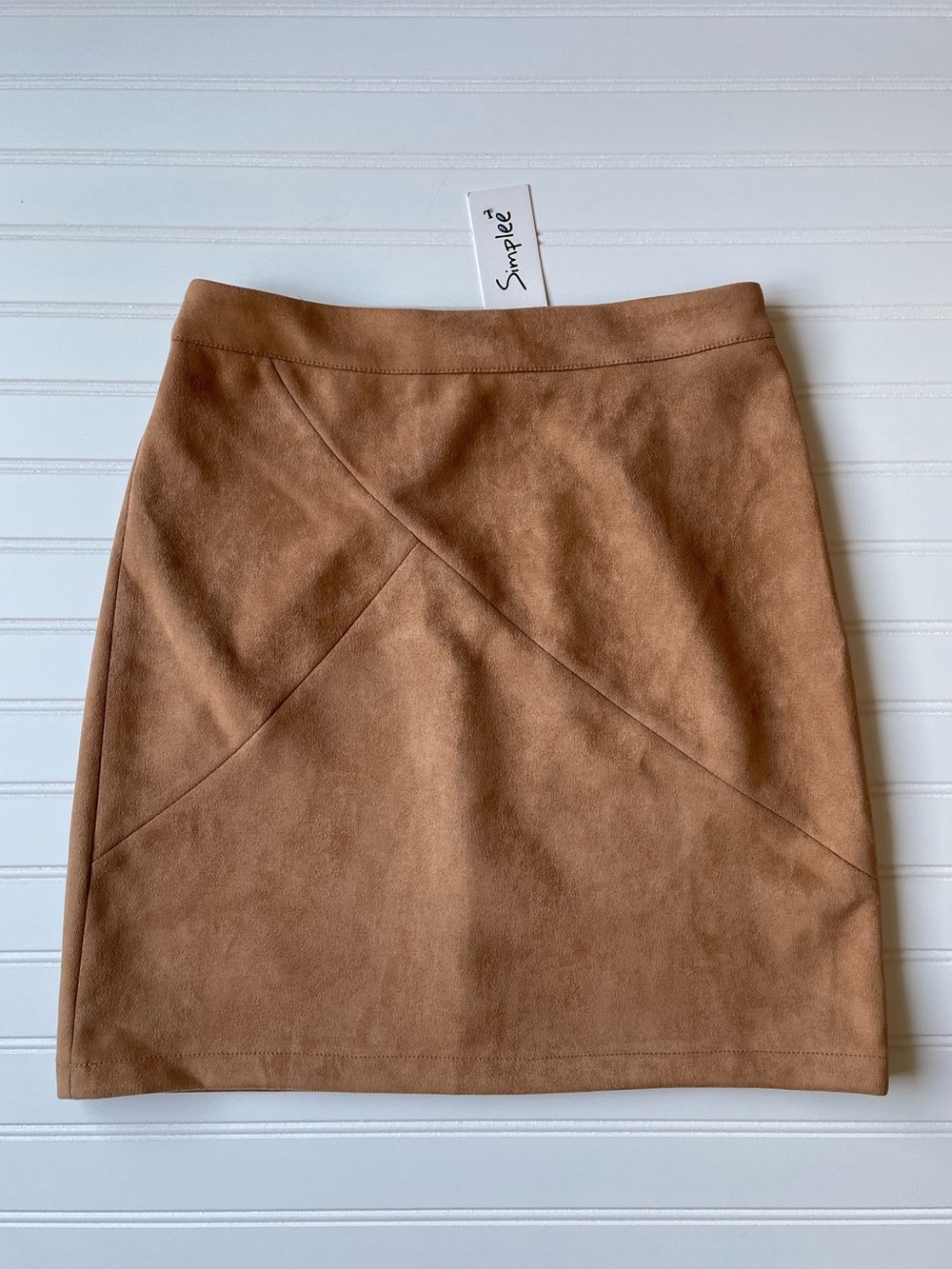 NEW Camel Tan Faux Suede A-Line Skirt SzL Western Country Office School Academia - Picture 5 of 13